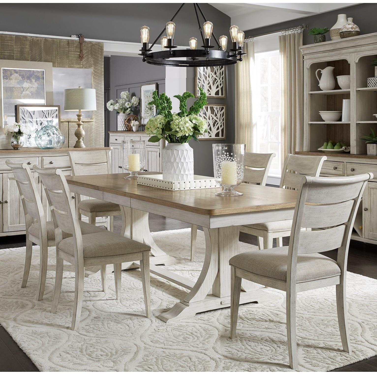 Liberty Furniture Farmhouse Reimagined LIB652DR BKIT Farmhouse 7 Piece Trestle Table Set Wayside Furniture Mattress Table Chair Set 7 Pc